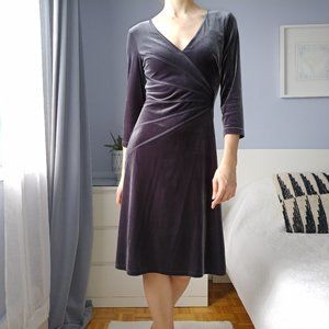 Charcoal Velvet A-line Midi Dress Size 10